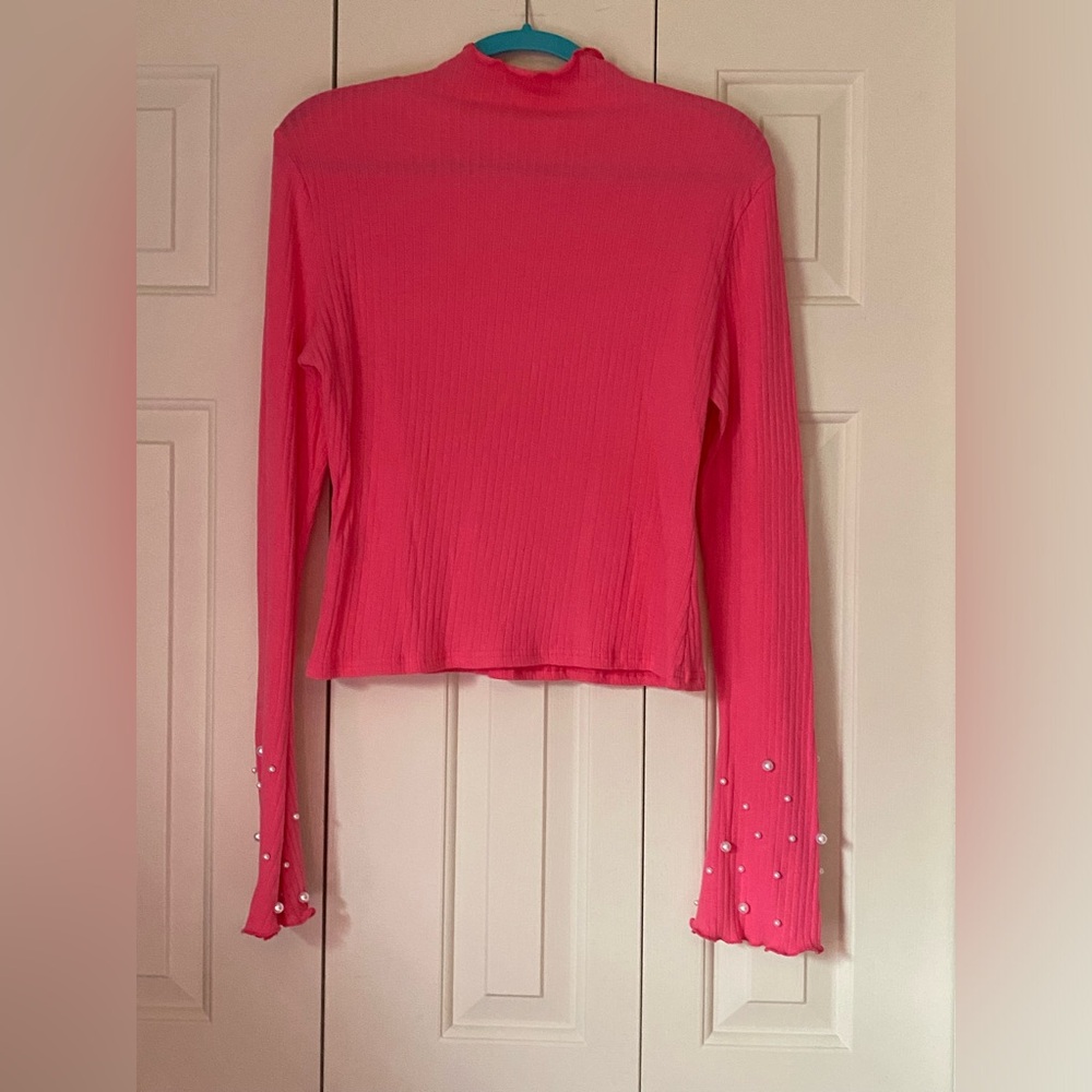 Size XL SHEIN Pink Pearl Bell Sleeve Long Sleeve Top